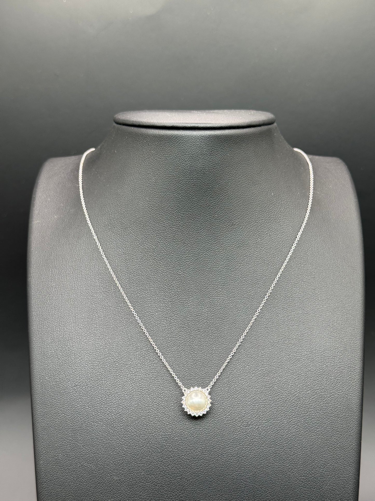 Pearl & Sun Necklace 14K Yellow & White Gold