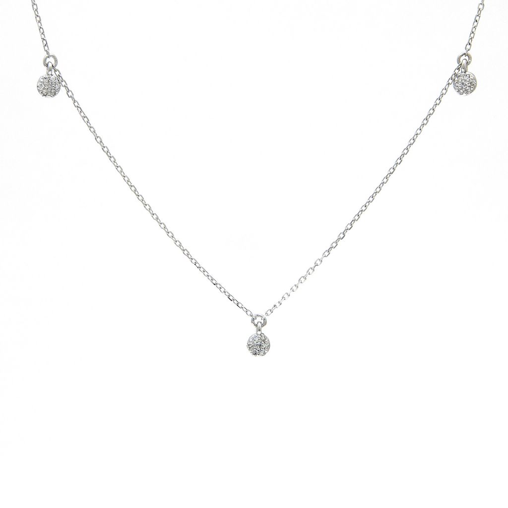 3 White Gold Disk Single Pave Diamond Necklace