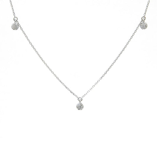 3 White Gold Disk Single Pave Diamond Necklace