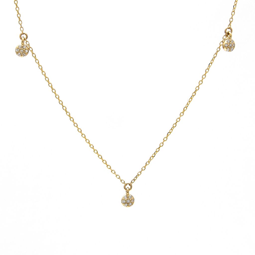 3 Gold Disk Single Pave Diamond Necklace