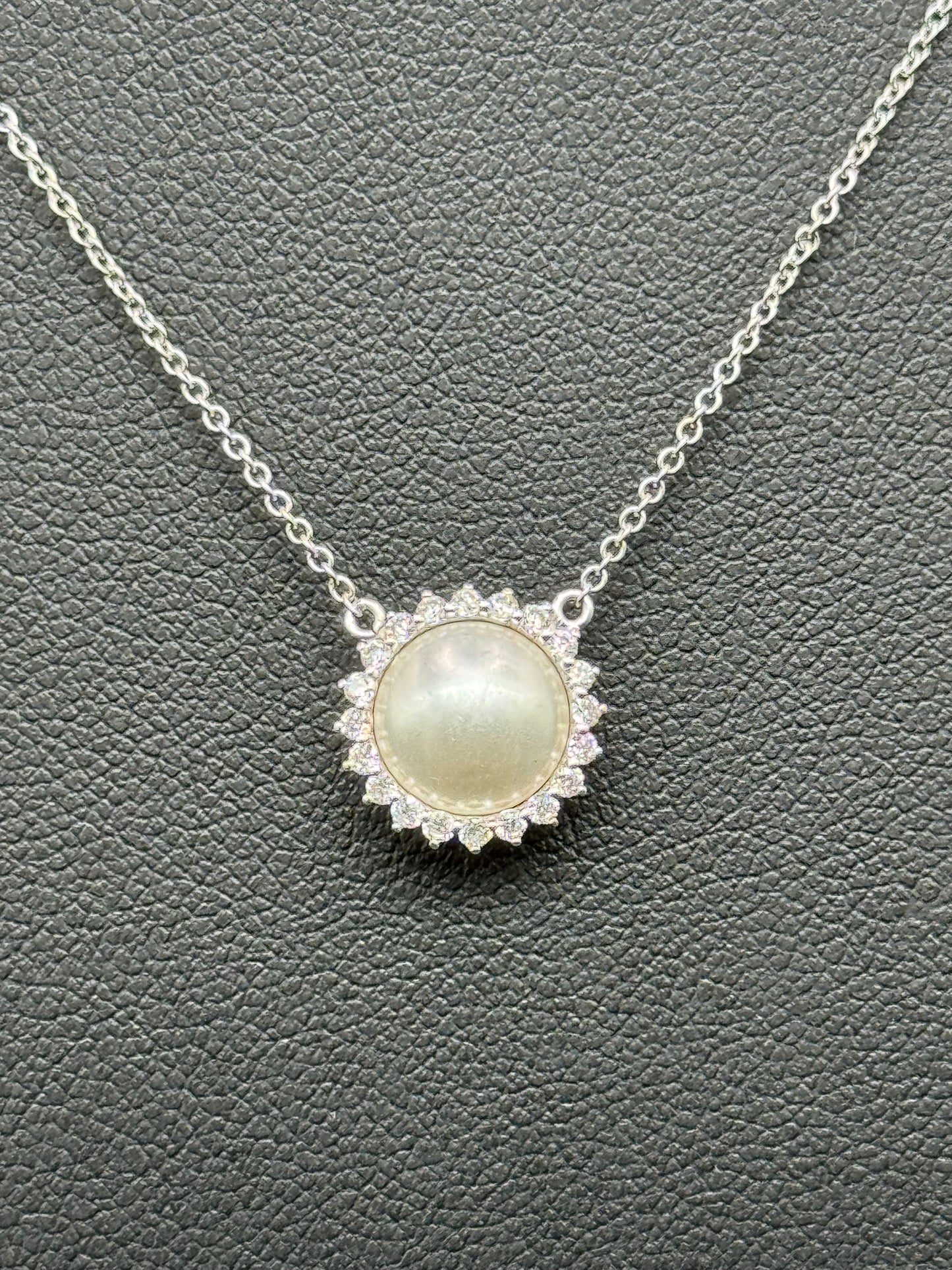 Pearl & Sun Necklace 14K Yellow & White Gold